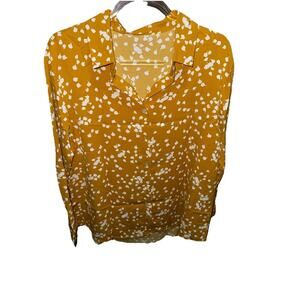 Women’s Mustard Yellow Floral Button-Up Blouse Long Sleeve | Excellent Conditio